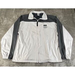 USA Olympic Committee Track Jacket Mens XL White Grey Good Fleece lined USA made